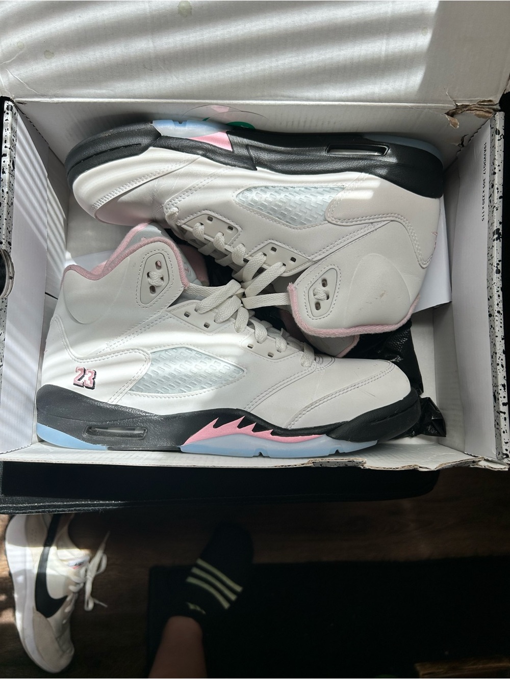 Nike Air Jordan 5 Pink and White Padded Collar Sneaker